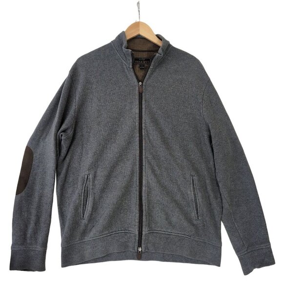 Jos A Bank Reserve Cardigan Sweater Mens L Gray Full Zip Elbow Patch Dad - Picture 2 of 6